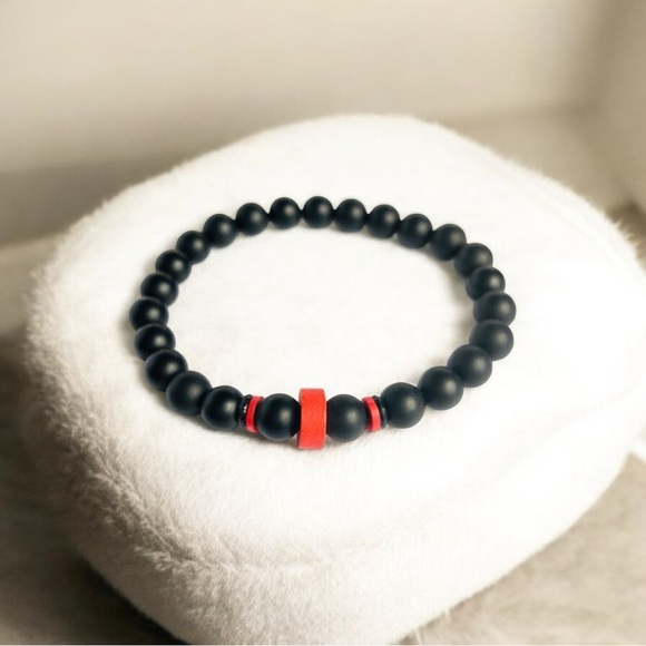 MENS | Gemstone Onyx Beaded Bracelet Gift Anniversary Boyfriend Birthday - Picture 2 of 3